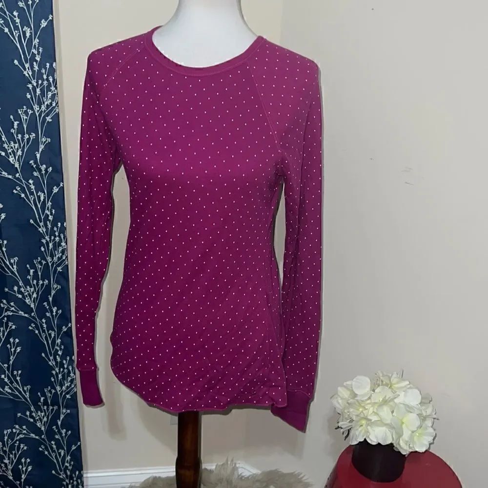 Aerie Purple Polka Dot Thermal Long Sleeve Top sz L Large